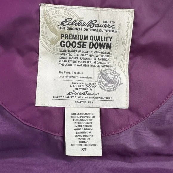 Eddie Bauer Womens Goose Down Puffer Vest Zip Snap Button Pockets Size XS Purple - Picture 10 of 12